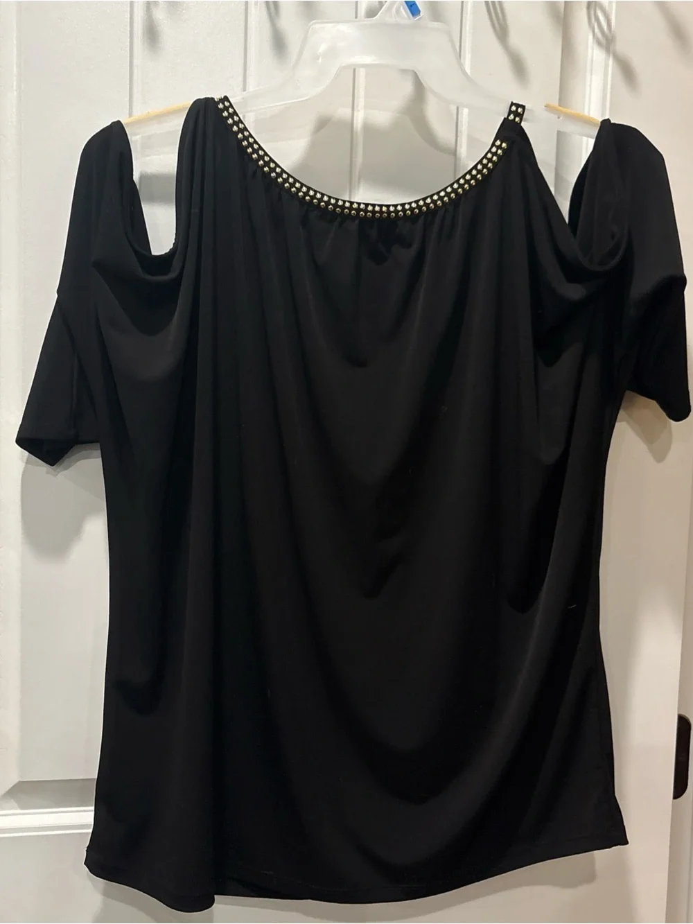 Black with gold Stud-Trim Cold-Shoulder Women's Top Michael Kors